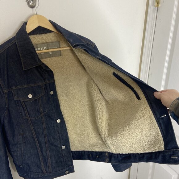 Gap 1969 Men M Sherpa Lined Jean Denim Jacket Blue EUC - Picture 6 of 8
